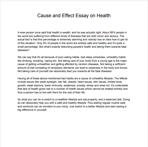 cause or effect essay examples