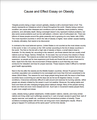 essay on causes and effects of obesity