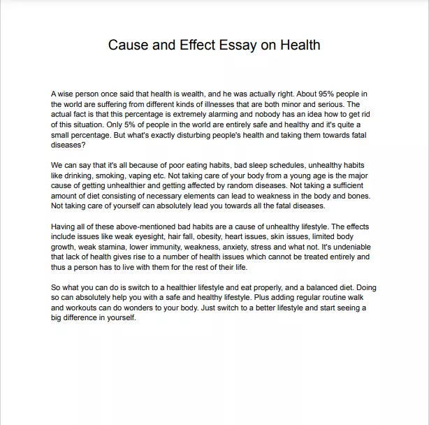 cause and effect 100 words essay